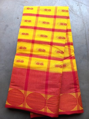 Maasaree Self Design Tant Pure Cotton Saree(Yellow, Red)