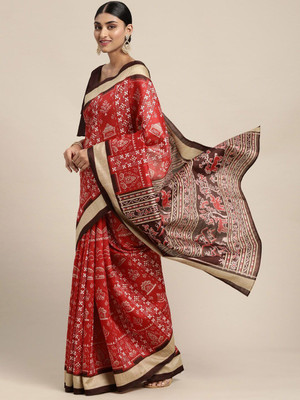 ANOUK Printed Sambalpuri Art Silk Saree(Red)