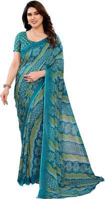 Moda Rapido Printed Daily Wear Georgette Saree(Light Blue, Yellow)