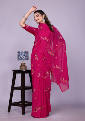 LADY SHOPI Embroidered Bollywood Georgette Saree(Magenta)