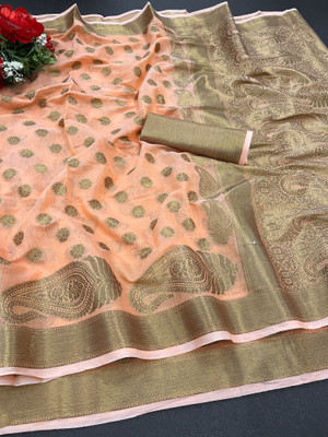 Rupatika Self Design, Woven Kanjivaram Pure Silk, Cotton Silk Saree(Orange)