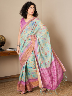 Sareemall Printed Banarasi Silk Blend Saree(Multicolor)