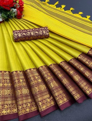 Dhami Woven Dharmavaram Cotton Silk Saree(Yellow)