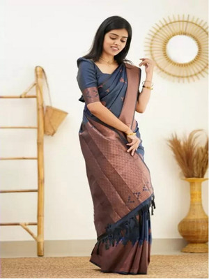 Julee Solid/Plain Banarasi Pure Silk Saree(Dark Blue)