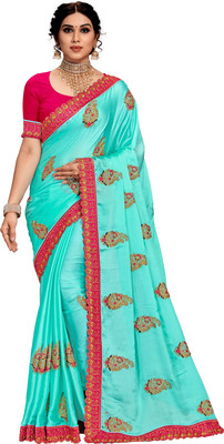 M.S.RETAIL Embroidered Bollywood Chiffon, Satin Saree(Light Blue, Pink)