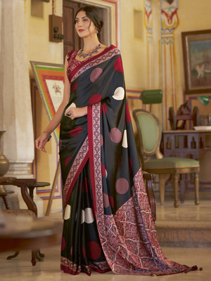 Sareemall Printed Daily Wear Crepe Saree(Black)
