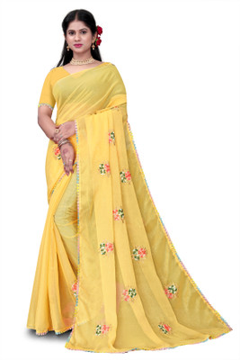 Yashvisaree Embroidered Bollywood Silk Blend Saree(Yellow)