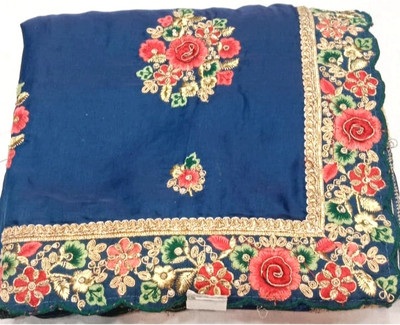 Sapna fashion Embroidered, Floral Print, Printed Handloom Handloom Cotton Silk Saree(Dark Blue)