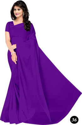 STAVA CREATION Solid/Plain Bollywood Georgette Saree(Purple)