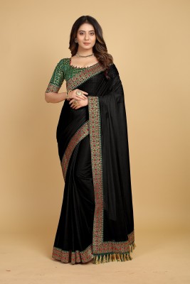 Aadishakti Fashion Self Design Bollywood Silk Blend Saree(Black)