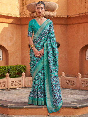ANOUK Woven Pochampally Silk Blend Saree(Blue)