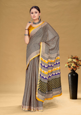 MAITRI CREATION Blocked Printed Ikkat Cotton Blend Saree(Multicolor)