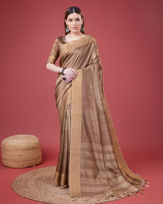 Divastri Digital Print Banarasi Tussar Silk Saree(Brown)