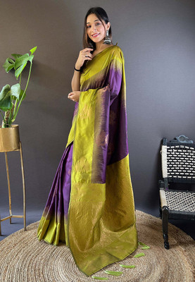 all about you Woven Paithani Silk Blend Saree(Green)