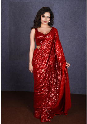 Bhojal Creation Embroidered, Embellished Bollywood Georgette Saree(Red)