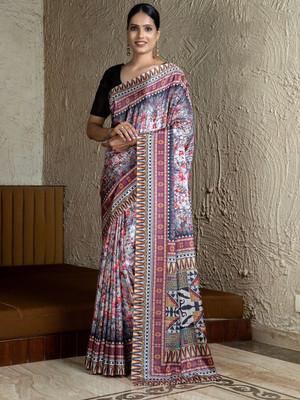 ANOUK Printed Daily Wear Satin Saree(White)