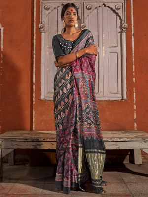 Sareemall Printed Daily Wear Viscose Rayon Saree(Black)