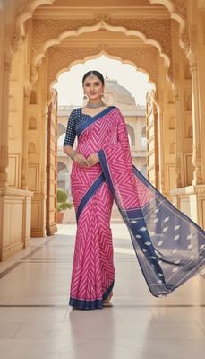 kewra Floral Print Daily Wear Cotton Blend Saree(Pink)