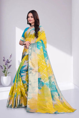 Aarunika IC Printed Bollywood Organza Saree(Light Blue)
