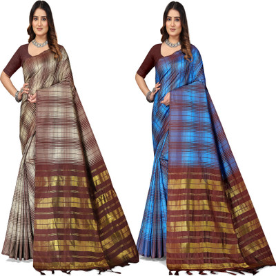 Shaibo saree Checkered Daily Wear Cotton Blend Saree(Multicolor)
