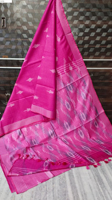 Manikant Handloom Printed Bollywood Cotton Linen Saree(Pink)