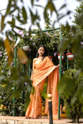 Divastri Woven Bollywood Organza Saree(Orange)