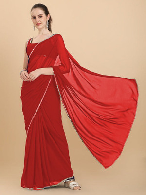 mahir creaation Solid/Plain Bollywood Georgette Saree(Red)