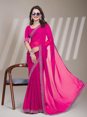 PRISHA Self Design Bollywood Georgette Saree(Pink)