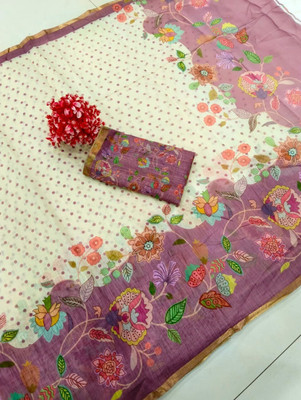 VISHNU Printed Kanjivaram Pure Cotton, Cotton Linen Saree(Magenta)