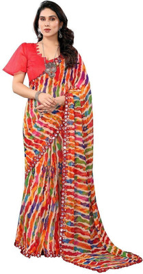 RAJESHWAR FASHION Printed, Embroidered Bollywood Georgette Saree(Red, Multicolor)