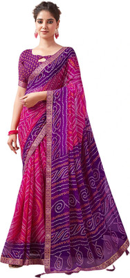 Pranjal Printed Bandhani Chiffon Saree(Pink)