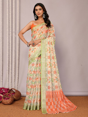 Janasya Floral Print, Printed Daily Wear Cotton Blend Saree(Multicolor)