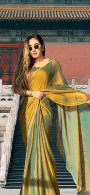 SHANI CREATIONS Solid/Plain Bollywood Jimmy choo Saree(Gold)