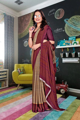 Feminista Printed Daily Wear Crepe Saree(Beige)