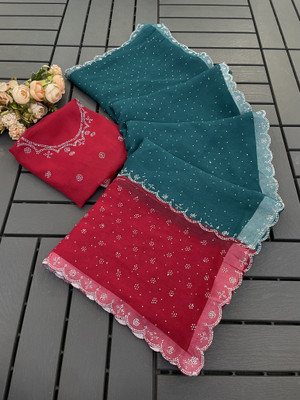 VarniRaaj Fashion Embellished Bollywood Organza Saree(Dark Blue)