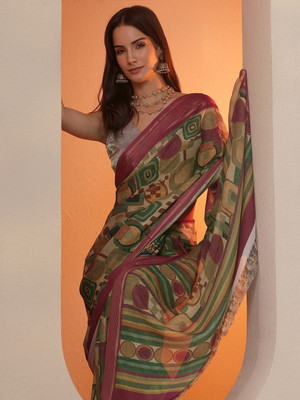 LIBAS Printed Daily Wear Georgette Saree(Multicolor)