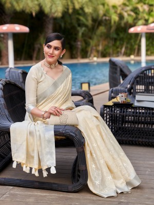 Divastri Embroidered Bollywood Linen Saree(Beige)