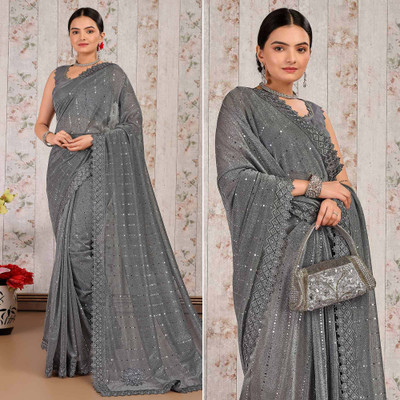 Amavii Embellished Bollywood Lycra Blend Saree(Grey)