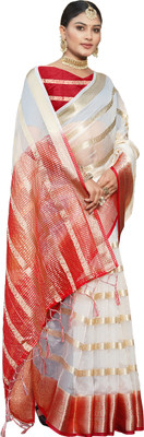 Aarunika MNT Printed Bollywood Organza Saree(White)