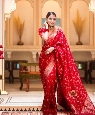 ZILVIRA Woven Banarasi Jacquard, Art Silk Saree(Red)