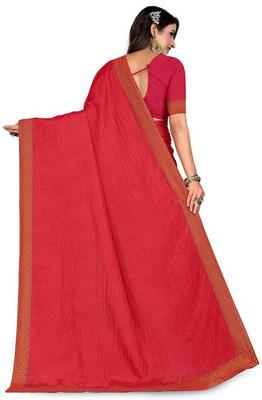 Envi Solid/Plain Bollywood Art Silk Saree(Red)