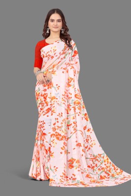 Sita Printed Bollywood Georgette Saree(Orange, Cream)