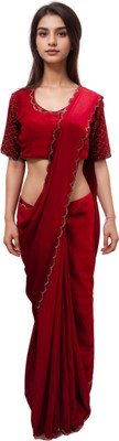 NANCY DESIGNER Solid/Plain Bollywood Silk Blend Saree(Red)