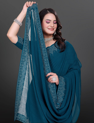 RB studio Embellished, Solid/Plain, Dyed Bollywood Georgette Saree(Light Blue)