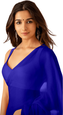 StyleDeal Solid/Plain Bollywood Georgette Saree(Blue)