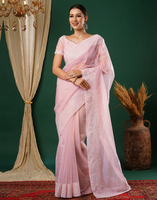 Divastri Embroidered Bollywood Net Saree(Pink)