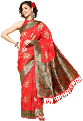 Akhilam Woven Banarasi Silk Blend Saree(Red)