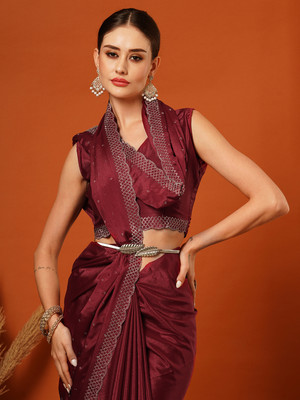 KCF Embellished Bollywood Art Silk Saree(Red)