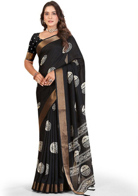 J6 Designers Geometric Print Assam Silk Art Silk Saree(Black)
