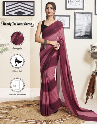 Samah Ombre, Printed, Striped Bollywood Georgette, Chiffon Saree(Maroon, Pink)